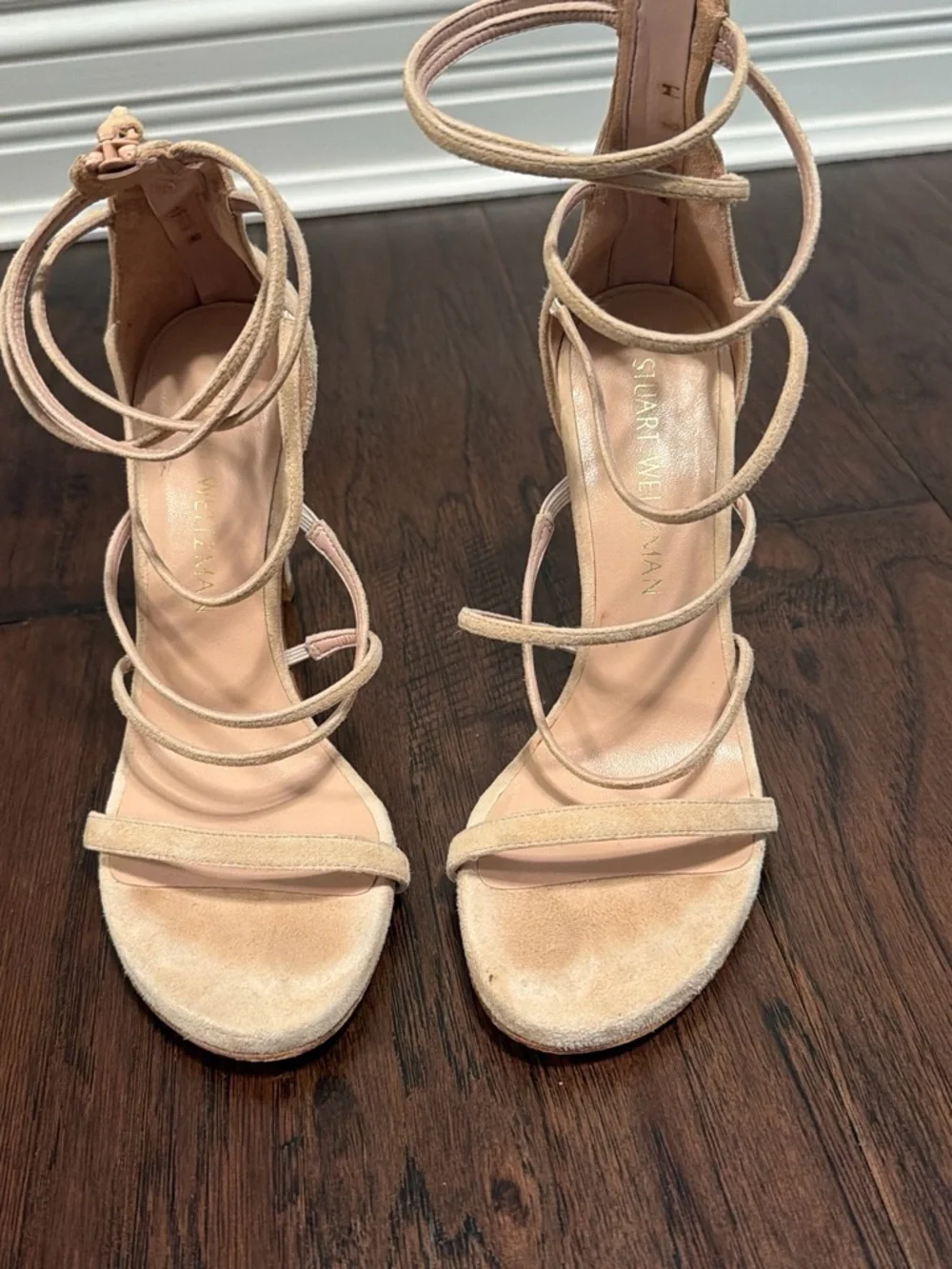 Stuart Weitzman Beige Nude Strappy Suede High Heels
